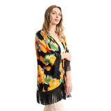 Red circle -  - Open cardigan with short sleeves and finger fringe