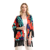 Red circle -  - Open cardigan with short sleeves and finger fringe