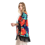 Red circle -  - Open cardigan with short sleeves and finger fringe