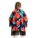 Red circle -  - Open cardigan with short sleeves and finger fringe