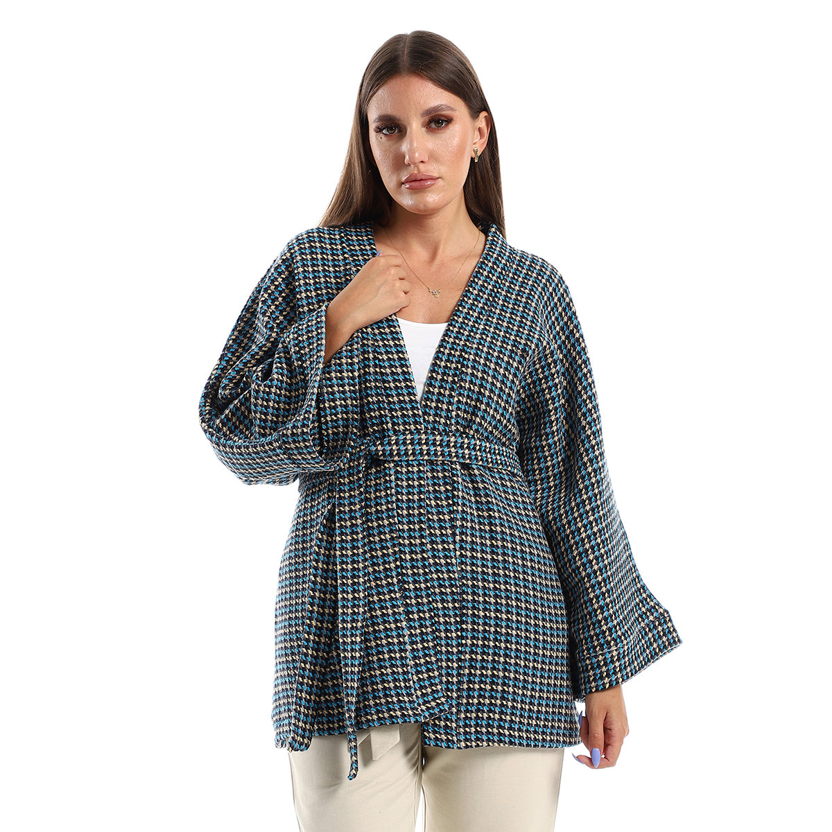 Red circle -  - Women's open jacket with wide sleeves