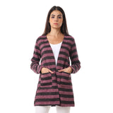 Red circle -  Wild Striped Cardigan With Pockets