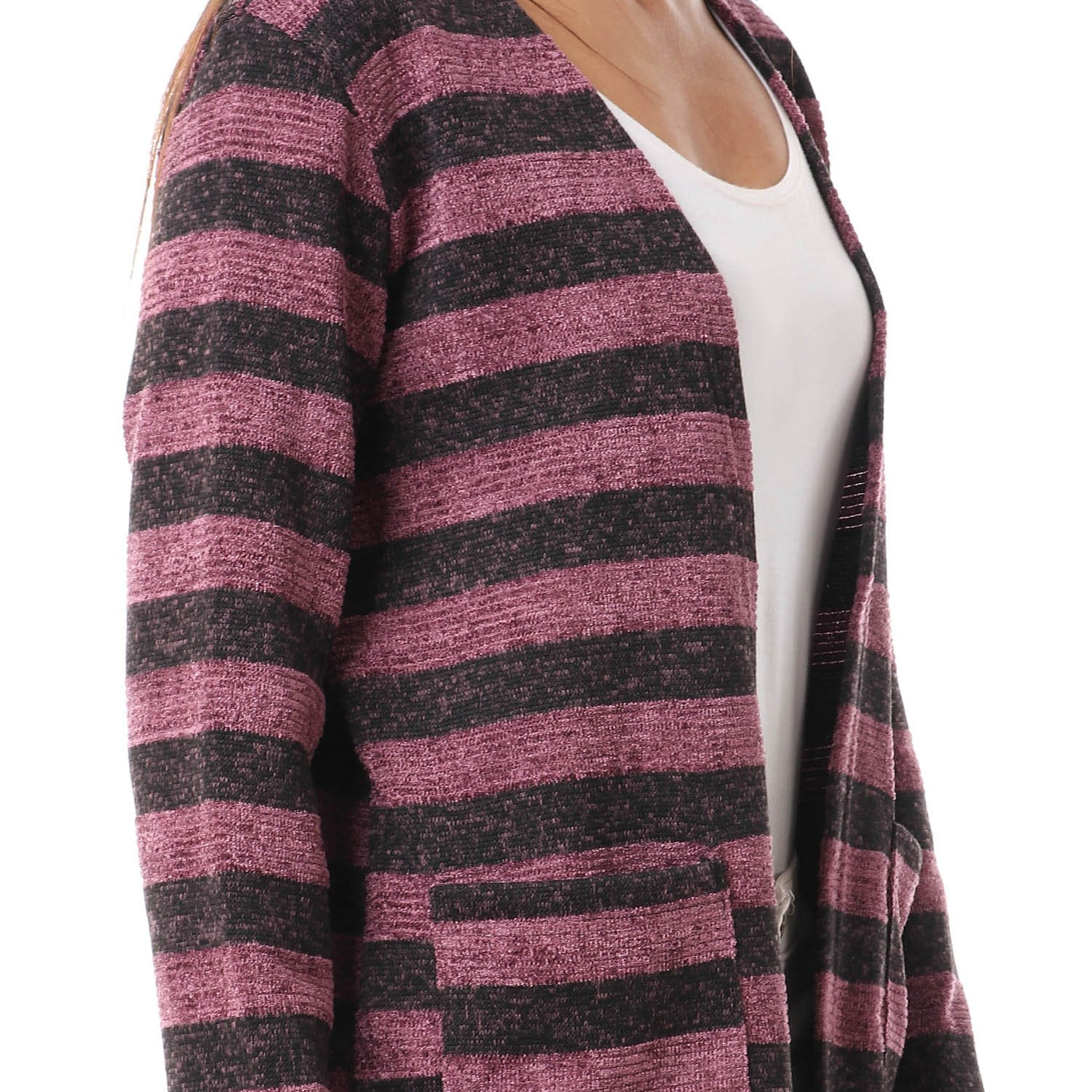 Red circle -  Wild Striped Cardigan With Pockets