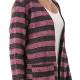 Red circle -  Wild Striped Cardigan With Pockets