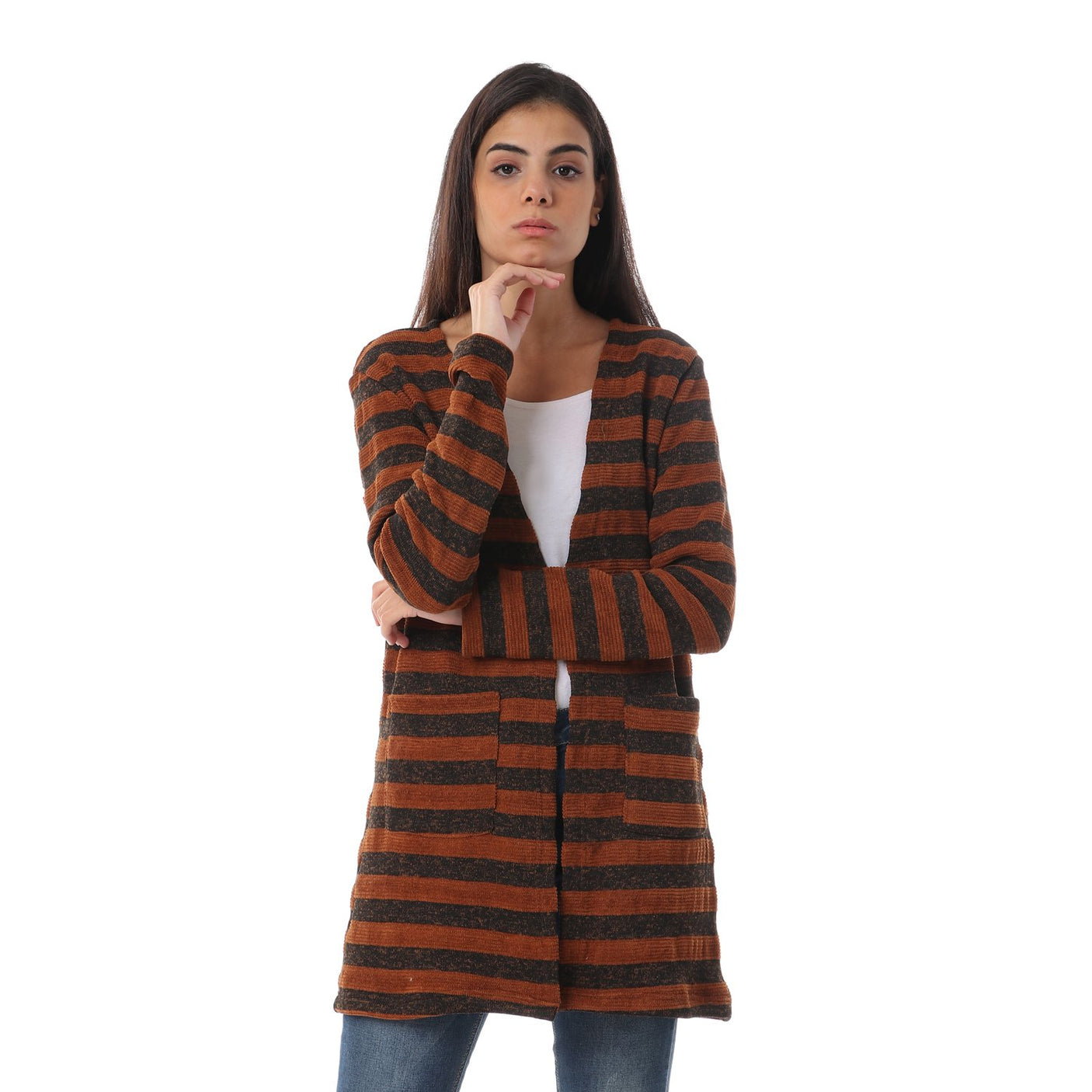Red circle -  Wild Striped Cardigan With Pockets