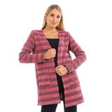 Red circle -  Wild Striped Cardigan With Pockets