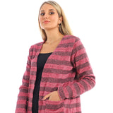 Red circle -  Wild Striped Cardigan With Pockets