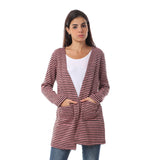 Red circle -  - Bi-Tone Striped Slip On Cardigan - Multicolour Cashmere & Black