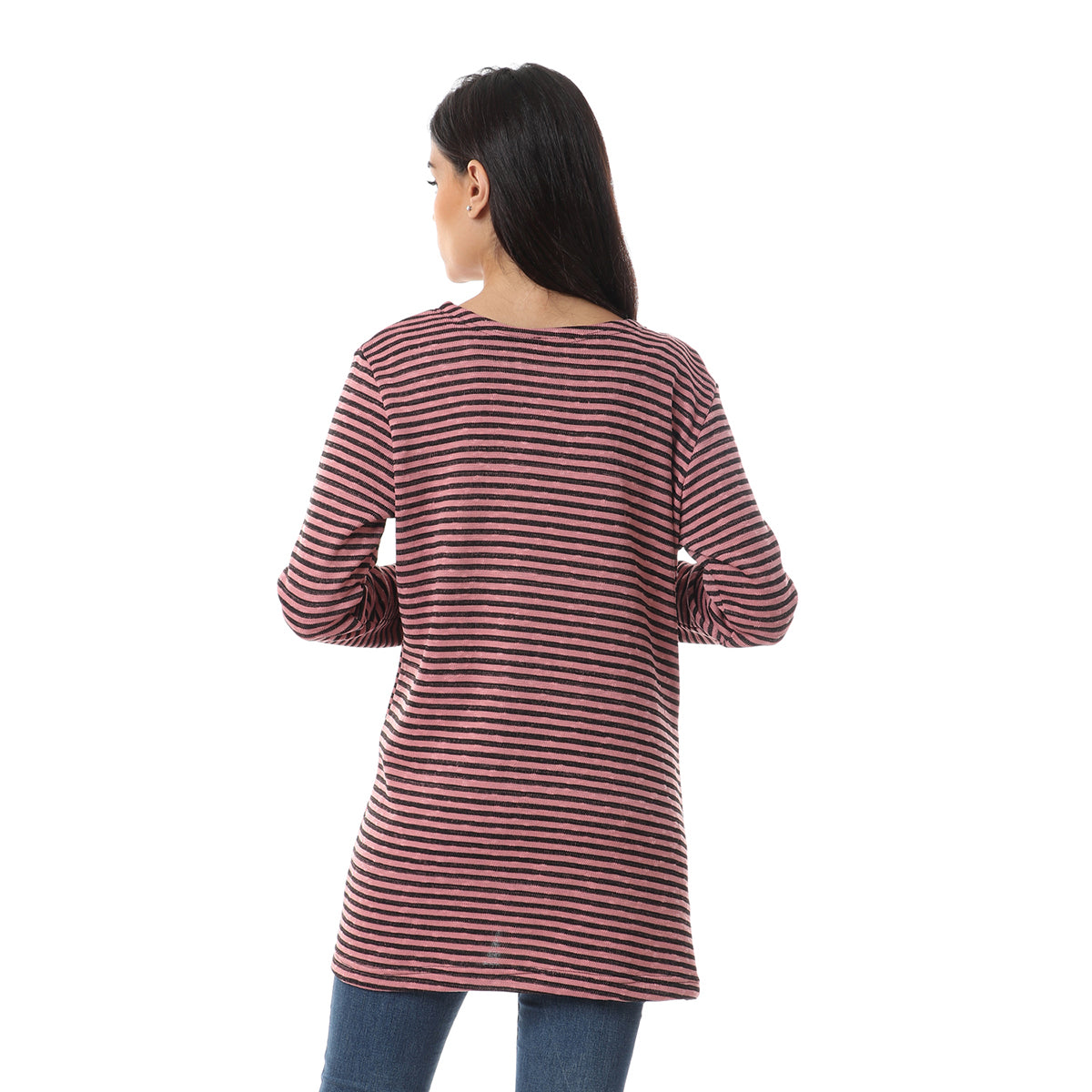 Red circle -  - Bi-Tone Striped Slip On Cardigan - Multicolour Cashmere & Black