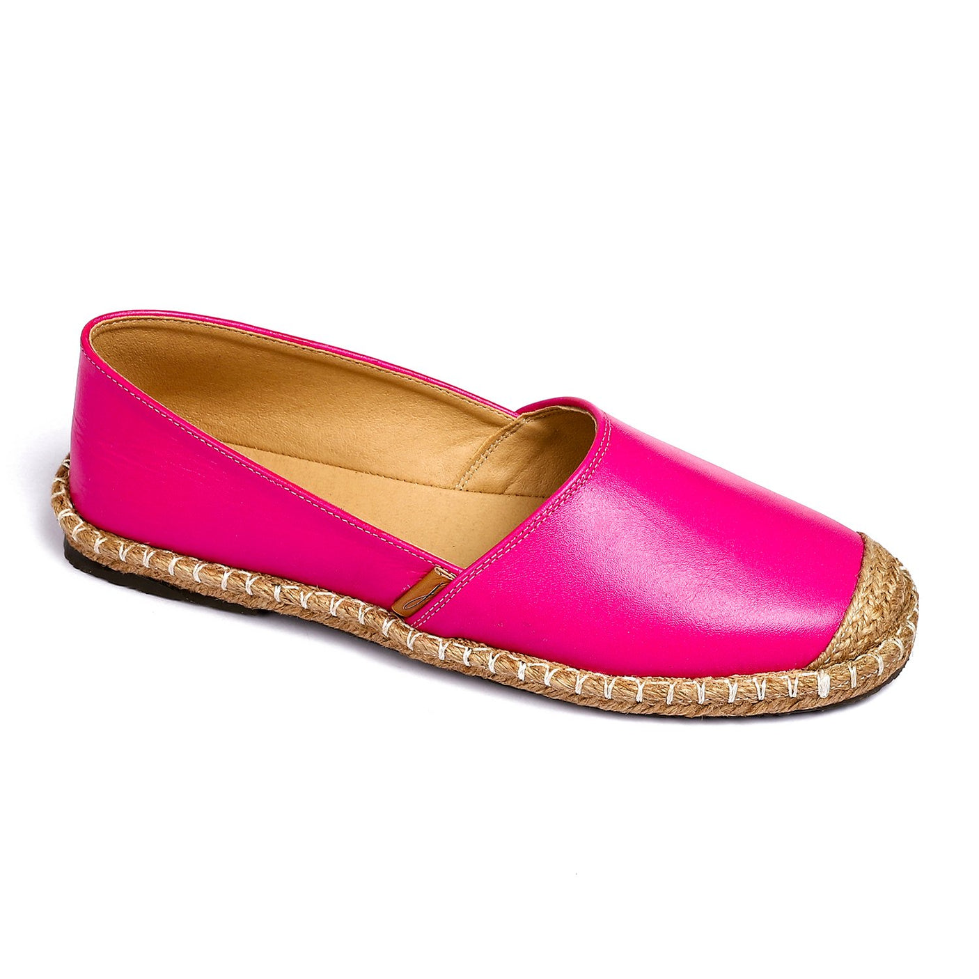 Mr Joe Straw Toe-Tips Detail Slip On Fuchsia Flats