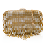 Mr Joe -  Gold Soiree clutch for Women with Shiny Vertical rhinestones Strips-4128