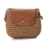 Mr Joe - Rustic Woven Straw Crossbody Bag - Faux Leather Flap With Adjustable Strap 4145