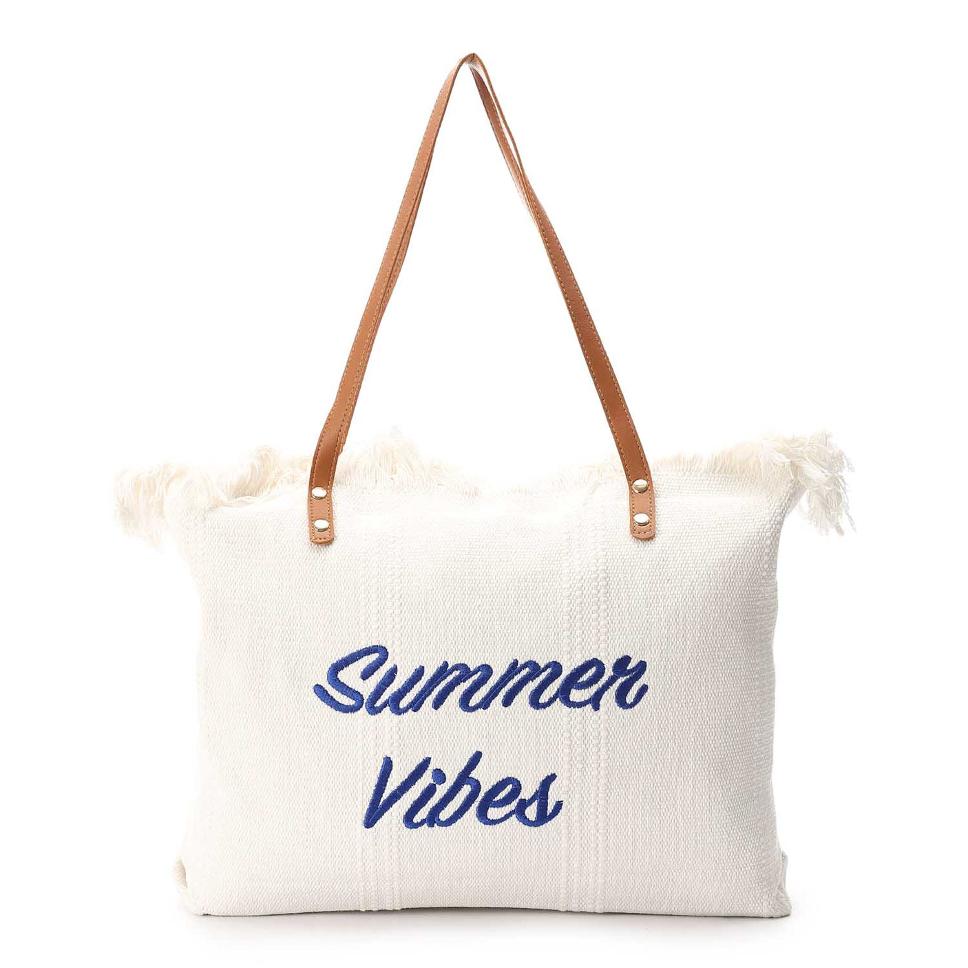 Mr Joe - White Summer Vibes Canvas Beach Tote Bag - 4148