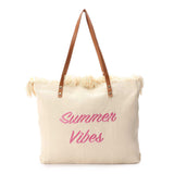 Mr Joe - White Summer Vibes Canvas Beach Tote Bag - 4148