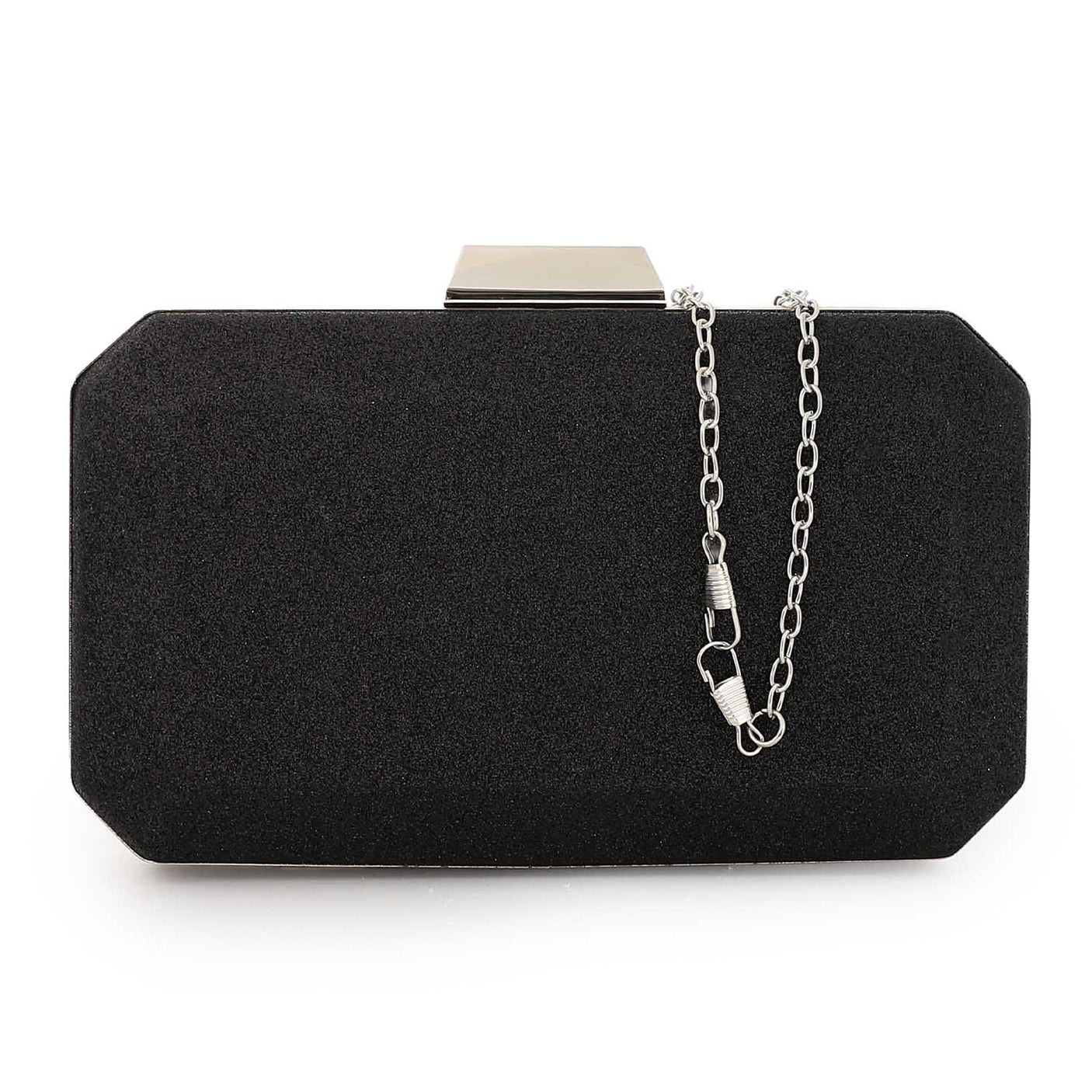Mr Joe - Sophisticated Black Glitter Clutch with Chain Strap - 4152