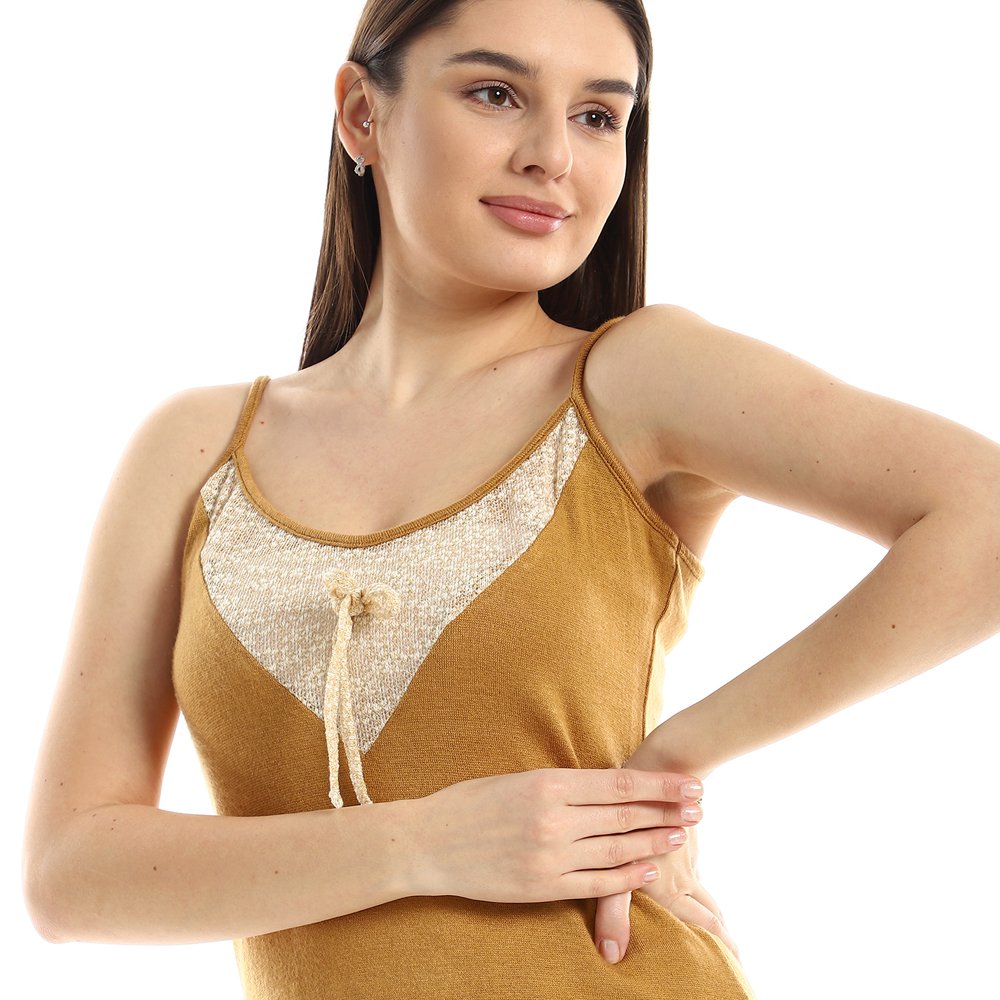 Red circle -  Spaghetti Sleeves Comfy Pajama With From Ribbon