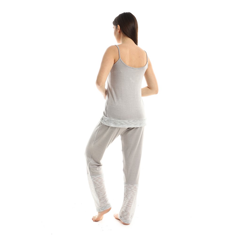 Red circle -  Spaghetti Sleeves Comfy Pajama With From Ribbon