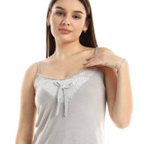 Red circle -  Spaghetti Sleeves Comfy Pajama With From Ribbon