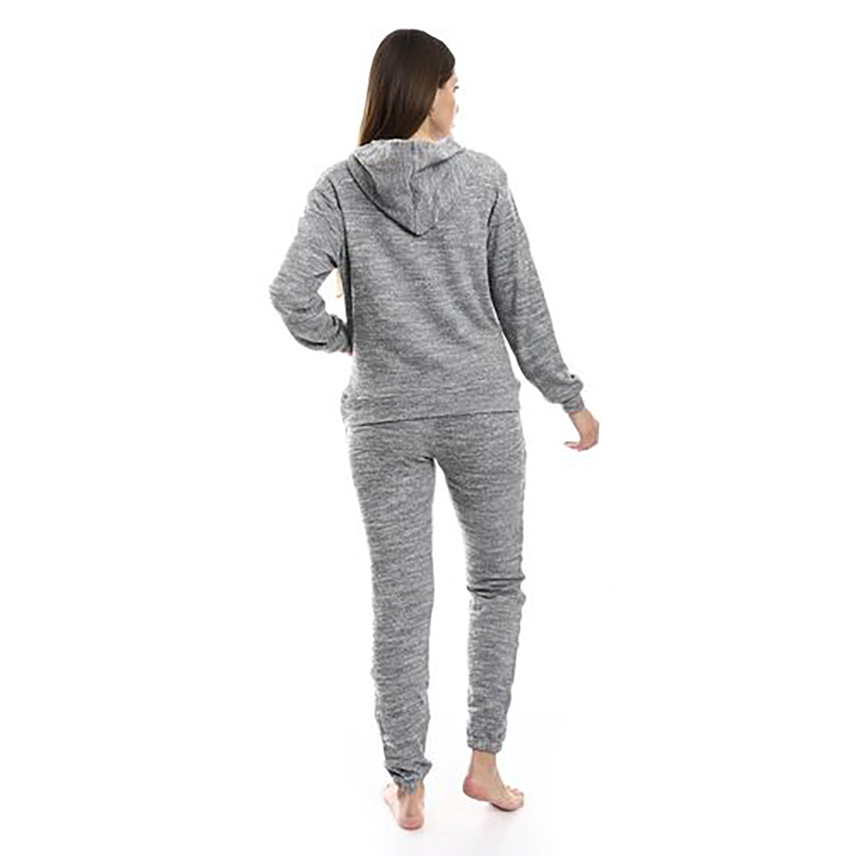 Red circle -  - Kangaroo Pockets Heather Grey Hooded Pajama Set