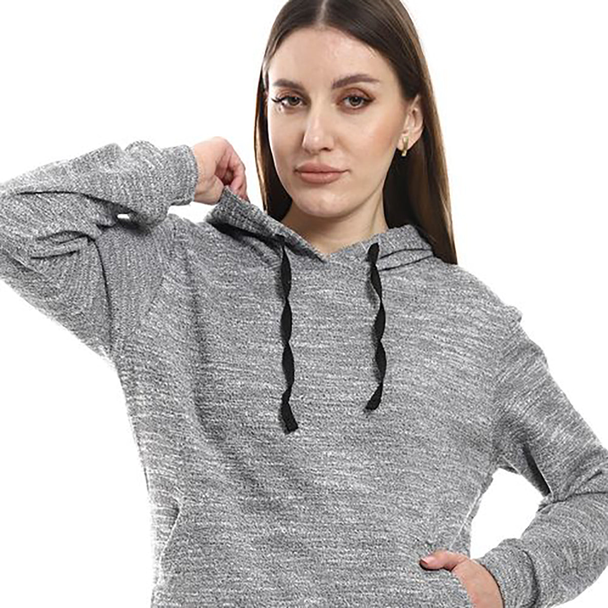 Red circle -  - Kangaroo Pockets Heather Grey Hooded Pajama Set