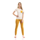 Red circle -  - Women's half-sleeved pajamas with chest pocket and trousers