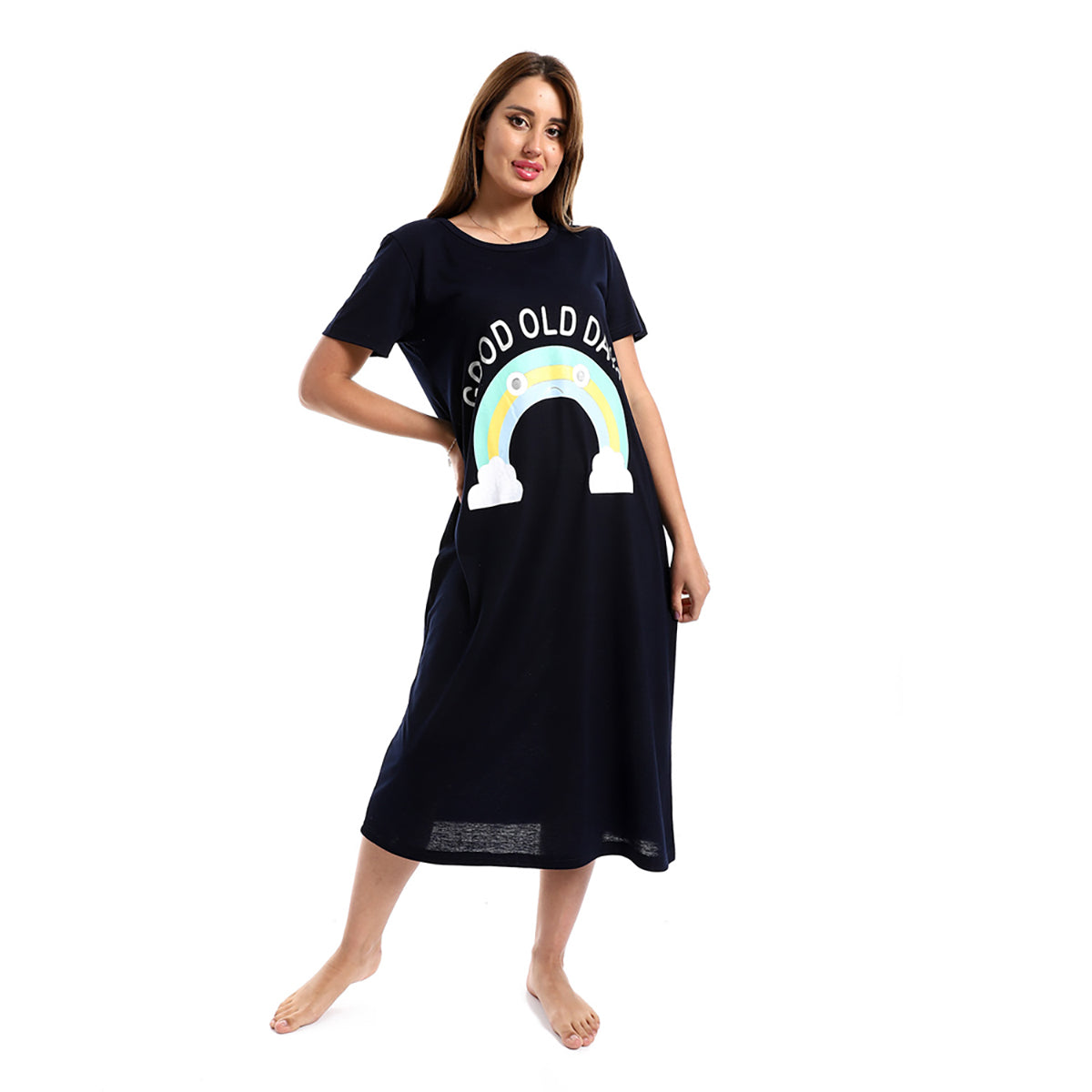 Red circle -  - Printed Good Old Days Round Neck Sleepshirt - Navy Blue