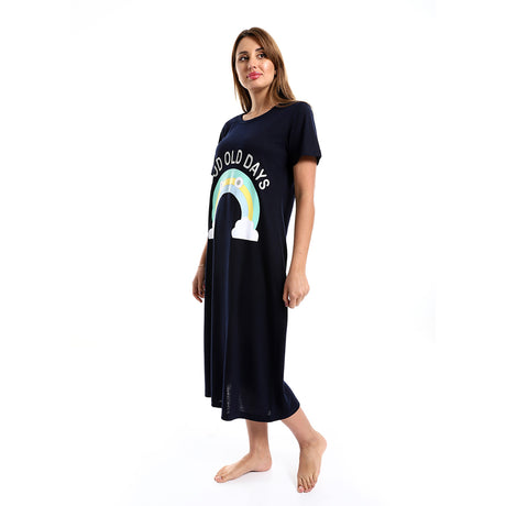 Red circle -  - Printed Good Old Days Round Neck Sleepshirt - Navy Blue