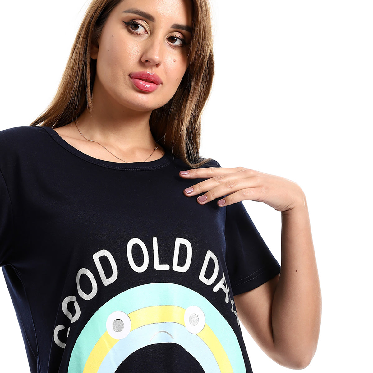 Red circle -  - Printed Good Old Days Round Neck Sleepshirt - Navy Blue