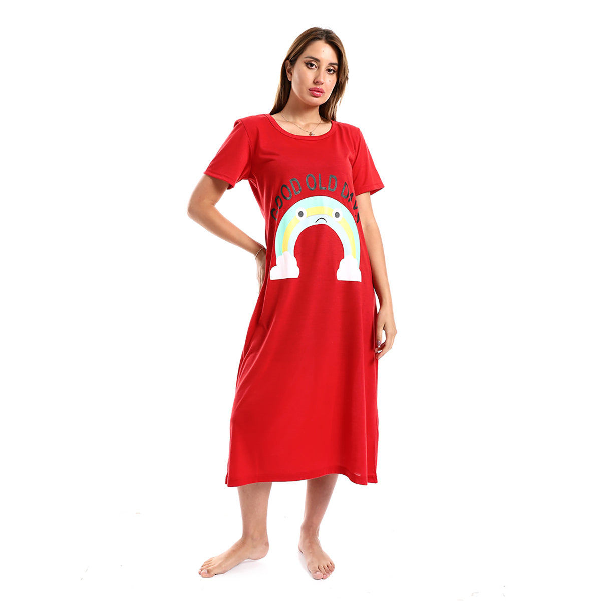 Red circle -  - Printed Good Old Days Round Neck Sleepshirt - Navy Blue