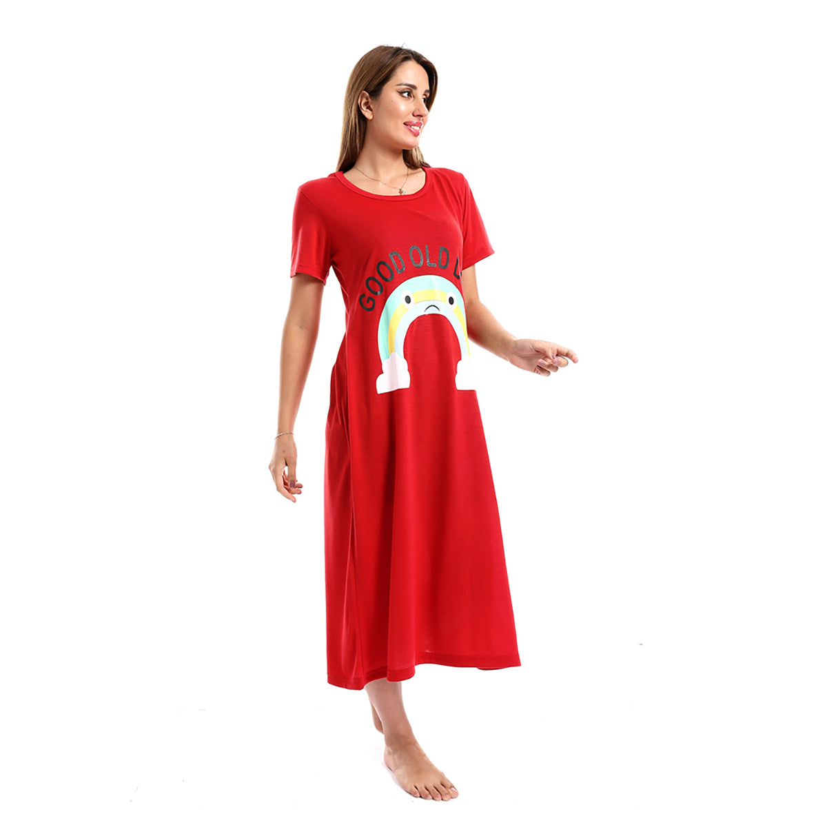 Red circle -  - Printed Good Old Days Round Neck Sleepshirt - Navy Blue