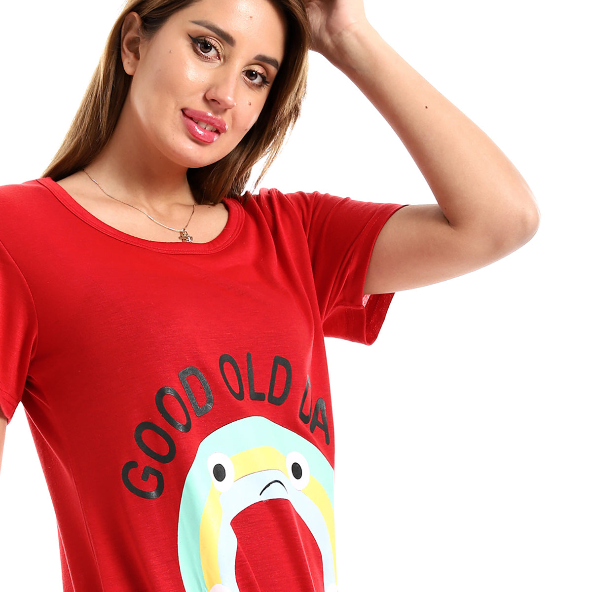 Red circle -  - Printed Good Old Days Round Neck Sleepshirt - Navy Blue
