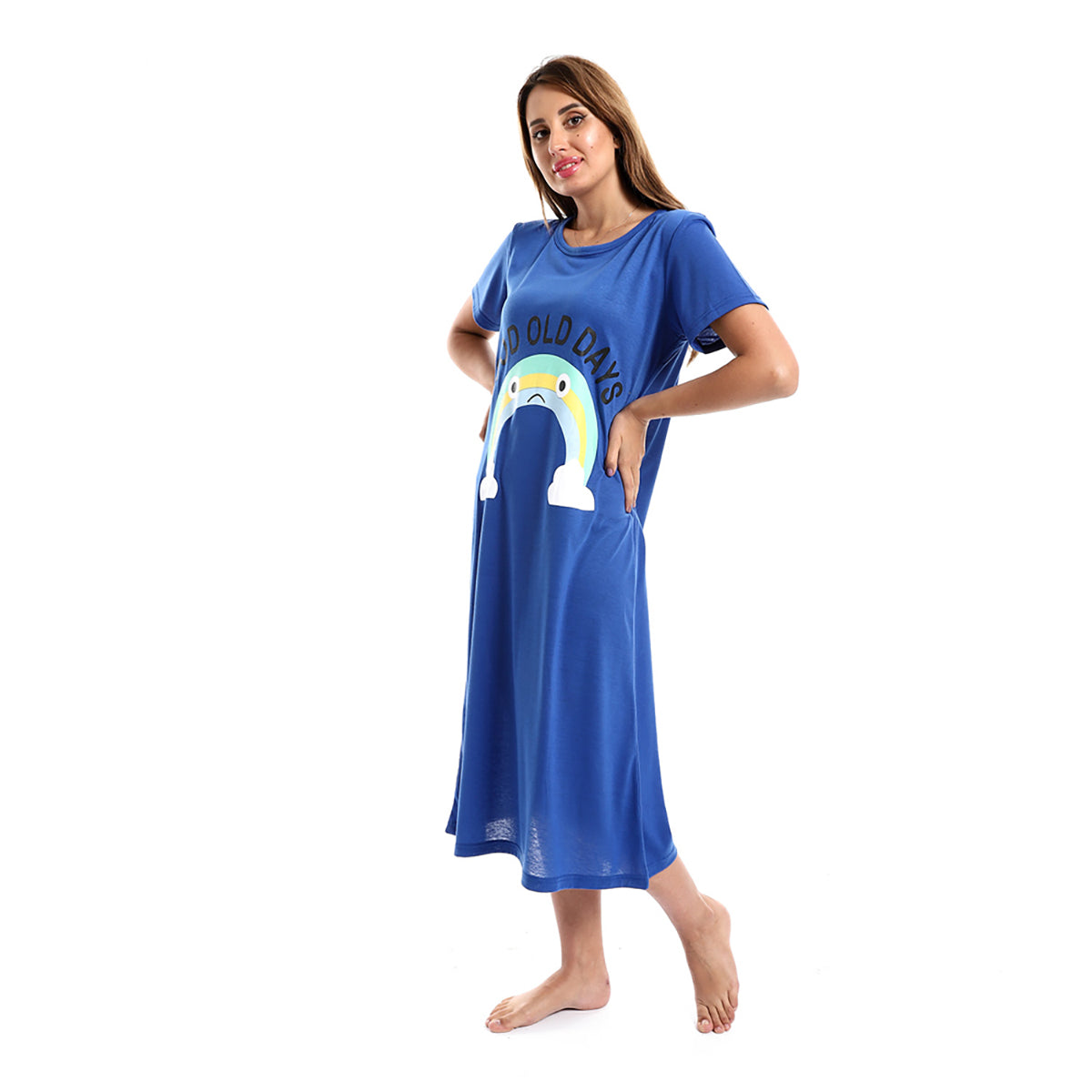 Red circle -  - Printed Good Old Days Round Neck Sleepshirt - Navy Blue