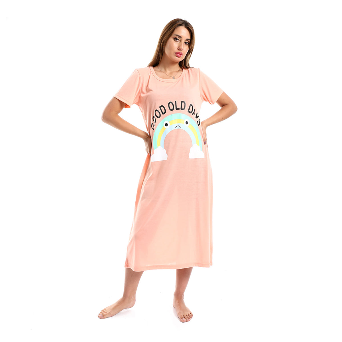 Red circle -  - Printed Good Old Days Round Neck Sleepshirt - Navy Blue