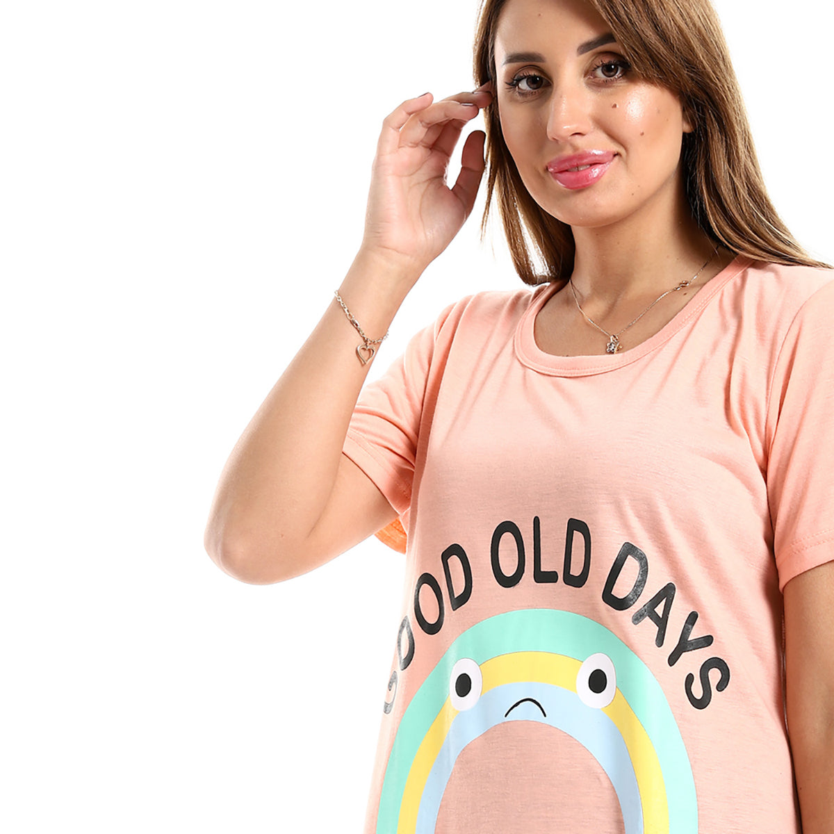 Red circle -  - Printed Good Old Days Round Neck Sleepshirt - Navy Blue
