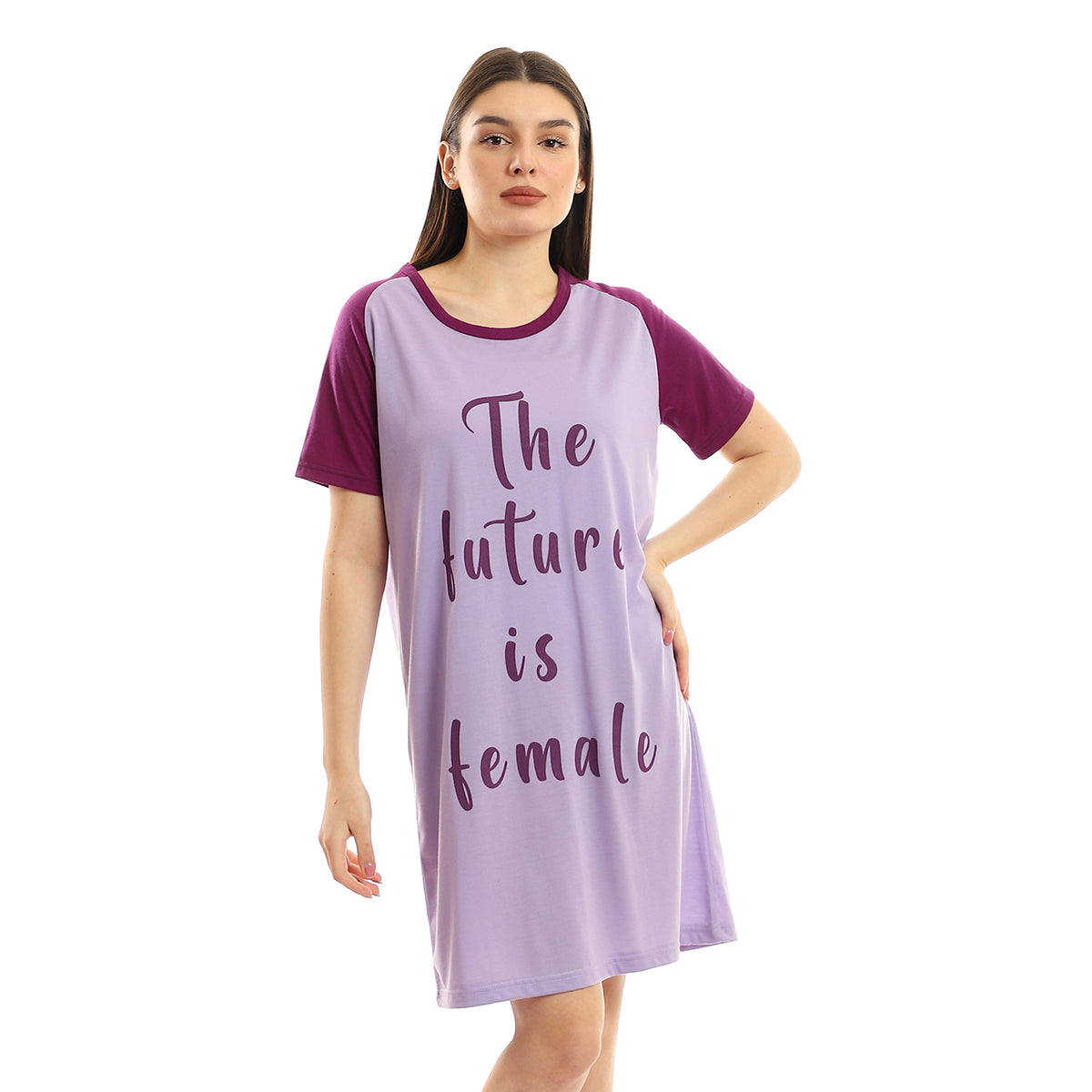 Red circle -  - Bi-Tone Short Sleeves Printed Short Sleepshirt - Burnt Orange & Black