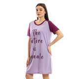 Red circle -  - Bi-Tone Short Sleeves Printed Short Sleepshirt - Burnt Orange & Black