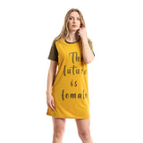Red circle -  - Bi-Tone Short Sleeves Printed Short Sleepshirt - Burnt Orange & Black