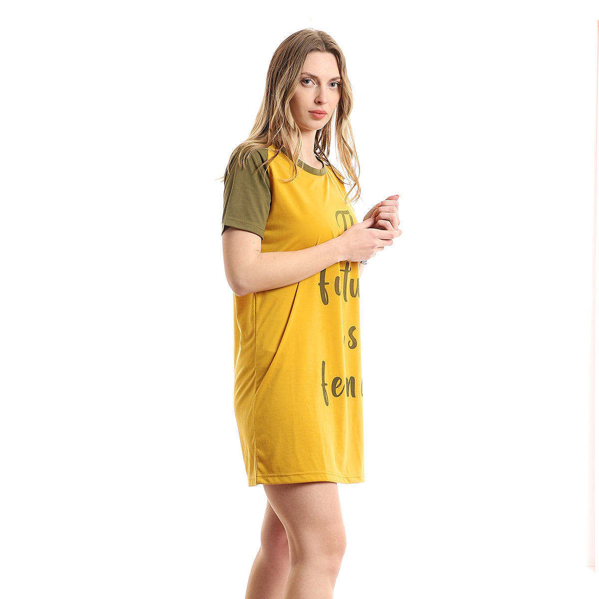 Red circle -  - Bi-Tone Short Sleeves Printed Short Sleepshirt - Burnt Orange & Black