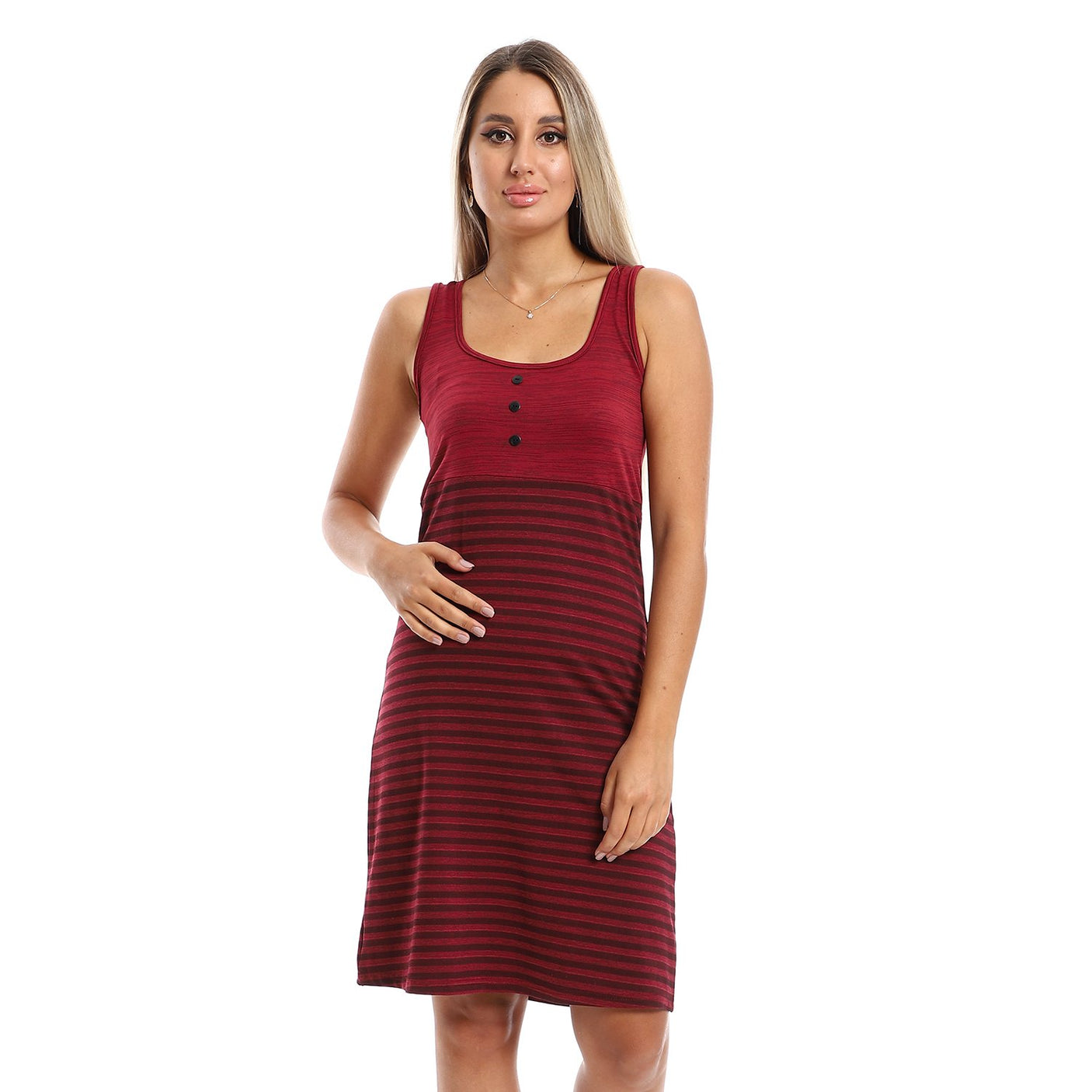 Red circle -  Slip-On Striped Sleepshirt With Front Decorative Buttons