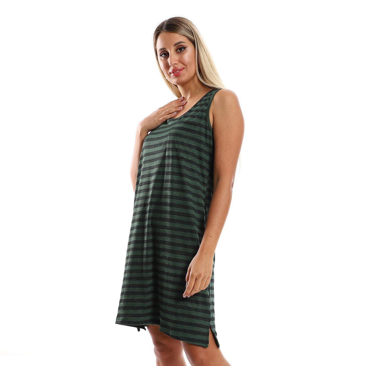 Red circle -  Slip-On Striped Sleepshirt With Side Patch Pocket