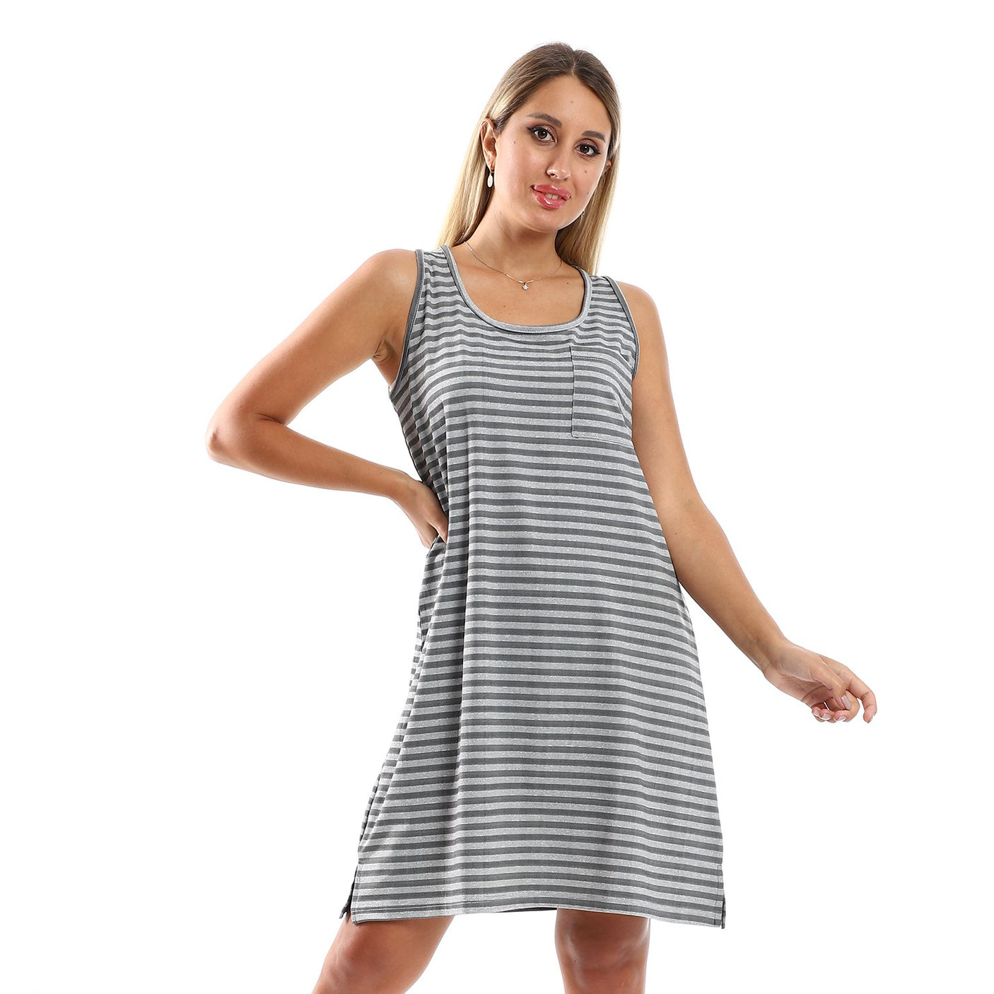 Red circle -  Slip-On Striped Sleepshirt With Side Patch Pocket
