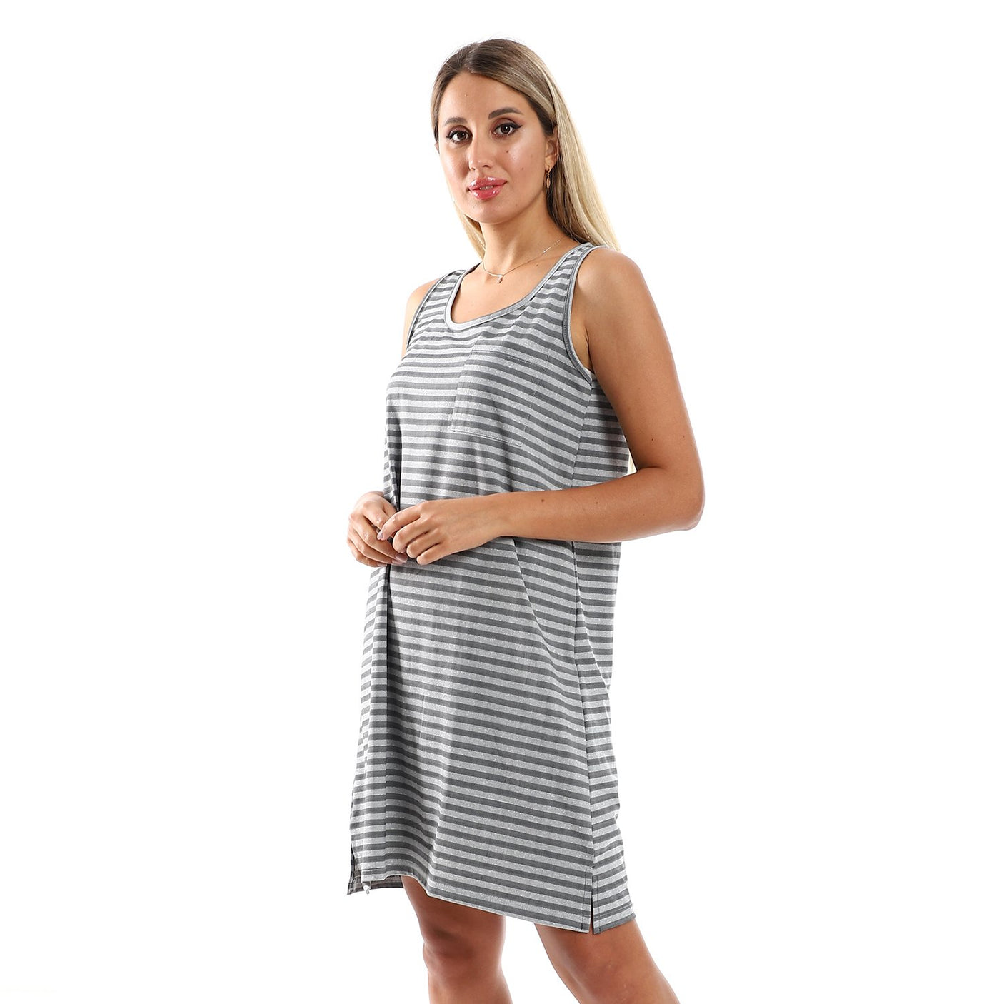 Red circle -  Slip-On Striped Sleepshirt With Side Patch Pocket