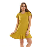 Red circle -  - Ruffle Trim Heather Mustard Slip On Sleepshirt