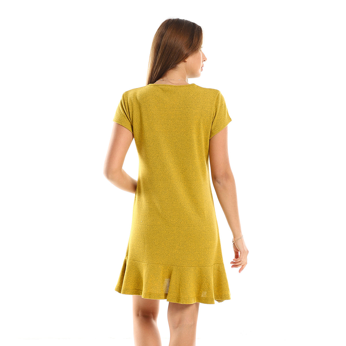 Red circle -  - Ruffle Trim Heather Mustard Slip On Sleepshirt