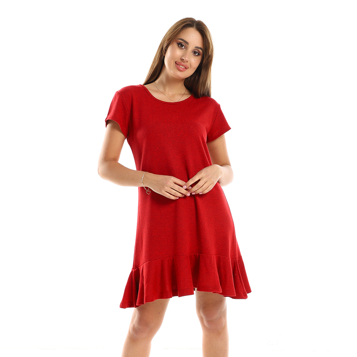Red circle -  - Ruffle Trim Heather Mustard Slip On Sleepshirt