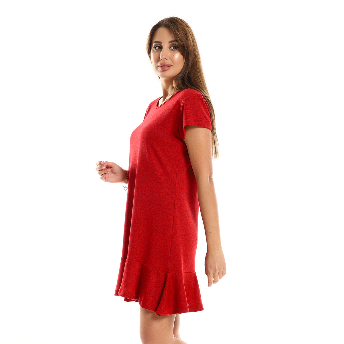 Red circle -  - Ruffle Trim Heather Mustard Slip On Sleepshirt