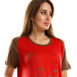 Red circle -  - Printed Sleeping Cat Face Heather Orange & Brown Sleepshirt