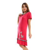 Red circle -  - Ruffled Round Neck Sleepshirt - Reddish Fuchsia & Grey
