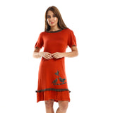 Red circle -  - Ruffled Round Neck Sleepshirt - Reddish Fuchsia & Grey