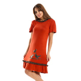 Red circle -  - Ruffled Round Neck Sleepshirt - Reddish Fuchsia & Grey